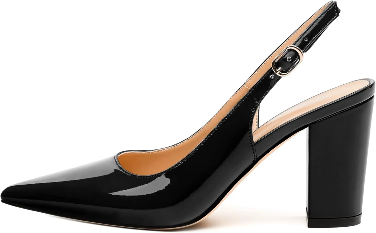 Women's Pumps, Pointed Toe High Heels, Slingback with Buckle, Fashion Solid Patent Pumps for Working Partying Wedding