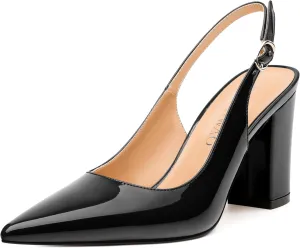 Women's Pumps, Pointed Toe High Heels, Slingback with Buckle, Fashion Solid Patent Pumps for Working Partying Wedding