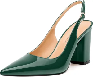 Women's Pumps, Pointed Toe High Heels, Slingback with Buckle, Fashion Solid Patent Pumps for Working Partying Wedding