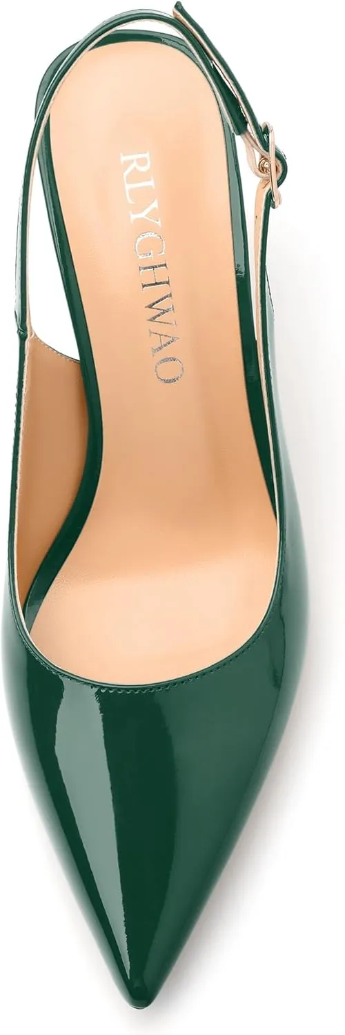 Women's Pumps, Pointed Toe High Heels, Slingback with Buckle, Fashion Solid Patent Pumps for Working Partying Wedding