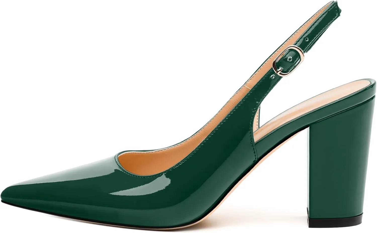 Women's Pumps, Pointed Toe High Heels, Slingback with Buckle, Fashion Solid Patent Pumps for Working Partying Wedding