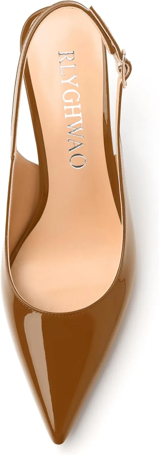 Women's Pumps, Slingback Pointed Toe Stiletto High Heels, Fashion Adjust Buckle Patent Shoes for Women 3.3 inch