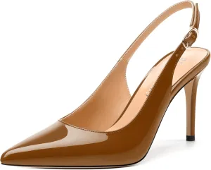 Women's Pumps, Slingback Pointed Toe Stiletto High Heels, Fashion Adjust Buckle Patent Shoes for Women 3.3 inch