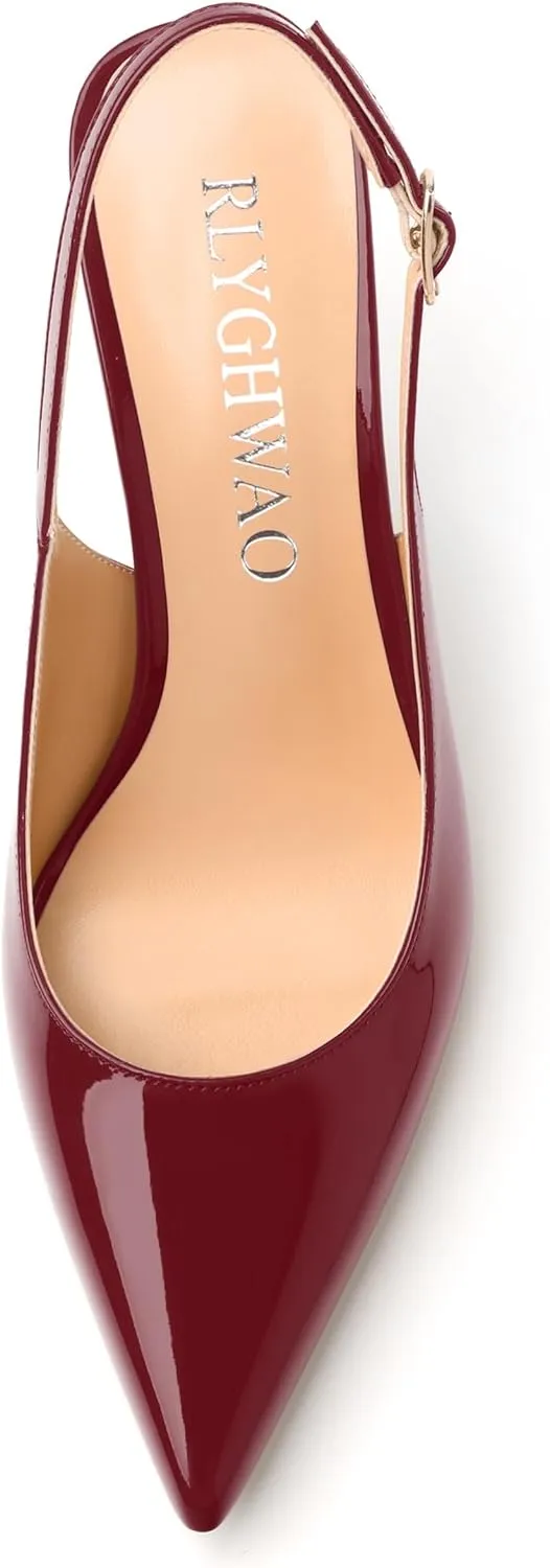 Women's Pumps, Slingback Pointed Toe Stiletto High Heels, Fashion Adjust Buckle Patent Shoes for Women 3.3 inch