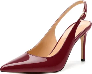 Women's Pumps, Slingback Pointed Toe Stiletto High Heels, Fashion Adjust Buckle Patent Shoes for Women 3.3 inch