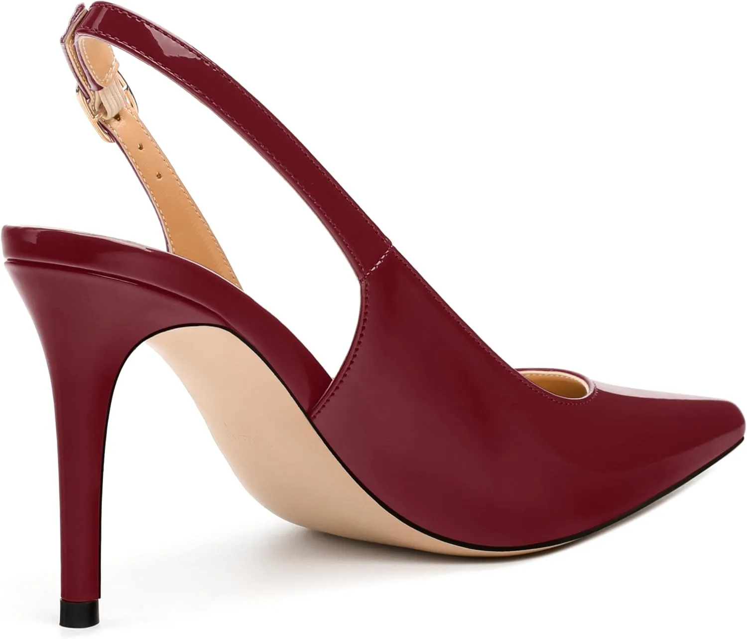 Women's Pumps, Slingback Pointed Toe Stiletto High Heels, Fashion Adjust Buckle Patent Shoes for Women 3.3 inch