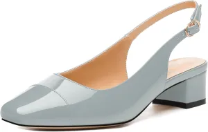 Women's Slingback Pumps, Low Chunky Heels Square Toe Pumps for Women, Block Heels Dress Shoes Closed Toe Comfortable Wedding Work Pump Sandals