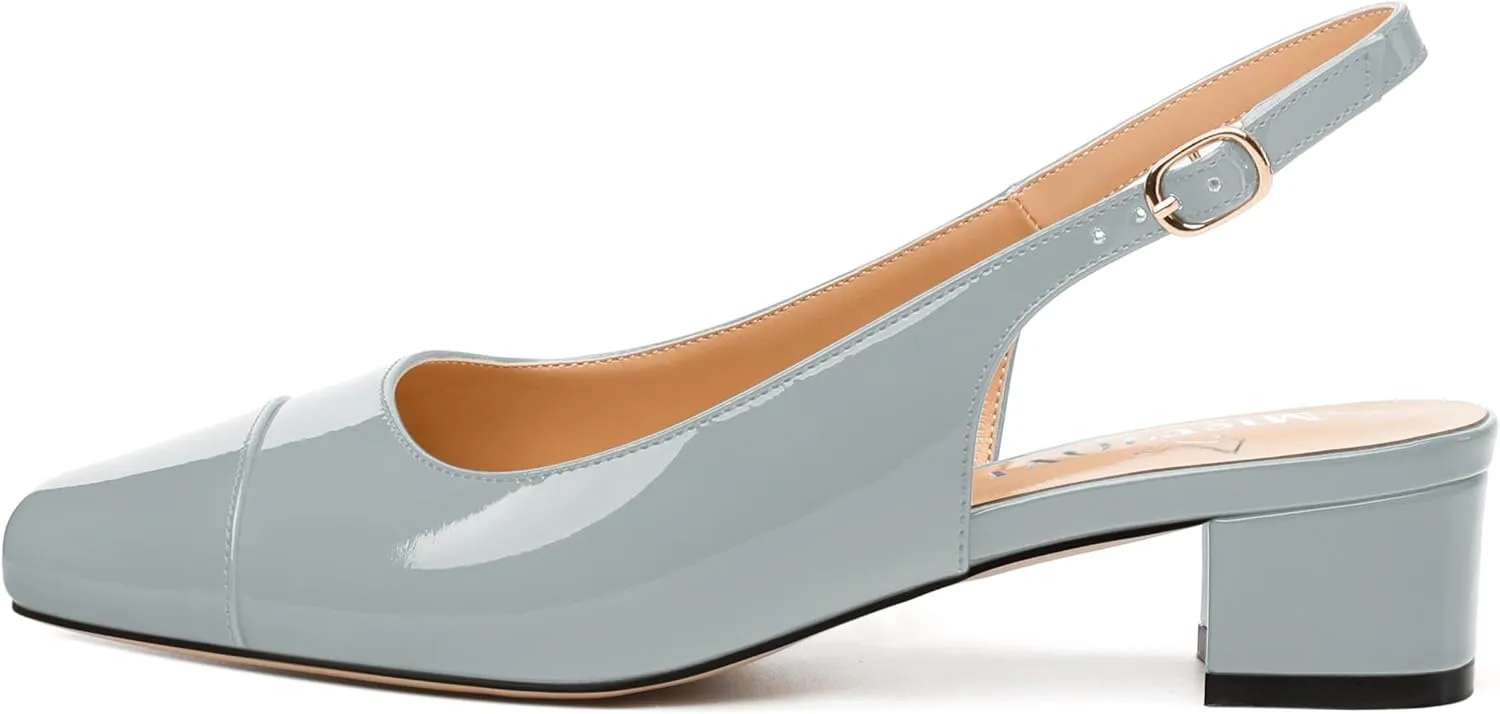 Women's Slingback Pumps, Low Chunky Heels Square Toe Pumps for Women, Block Heels Dress Shoes Closed Toe Comfortable Wedding Work Pump Sandals