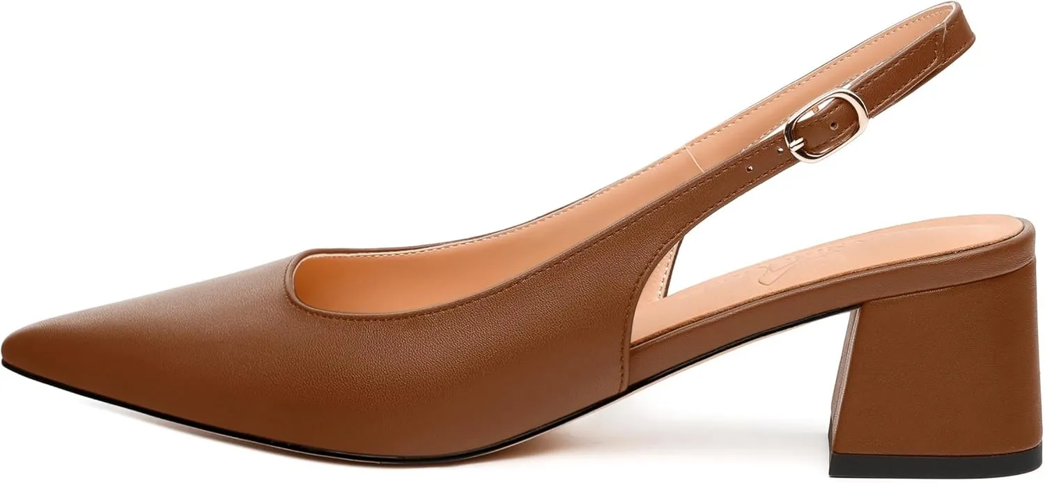 Womens Slingback Pumps, Pointed Toe Mid Chunky Heel Pump Shoes for Women, Leather Insole Comfort Daily Pumps 2"