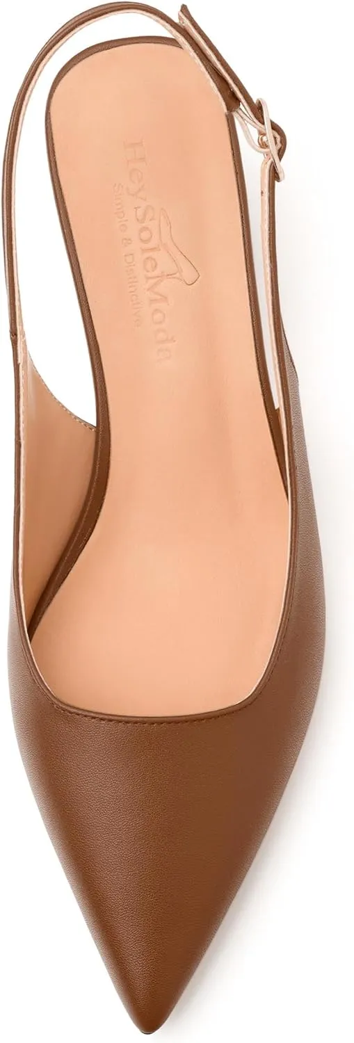 Womens Slingback Pumps, Pointed Toe Mid Chunky Heel Pump Shoes for Women, Leather Insole Comfort Daily Pumps 2"