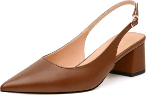 Womens Slingback Pumps, Pointed Toe Mid Chunky Heel Pump Shoes for Women, Leather Insole Comfort Daily Pumps 2"