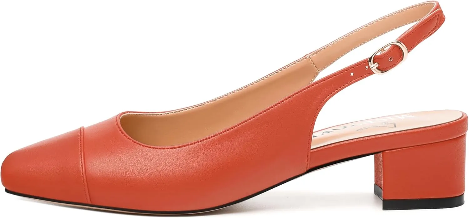 Womens Sqaure Toe Block Heel Slingback Pumps