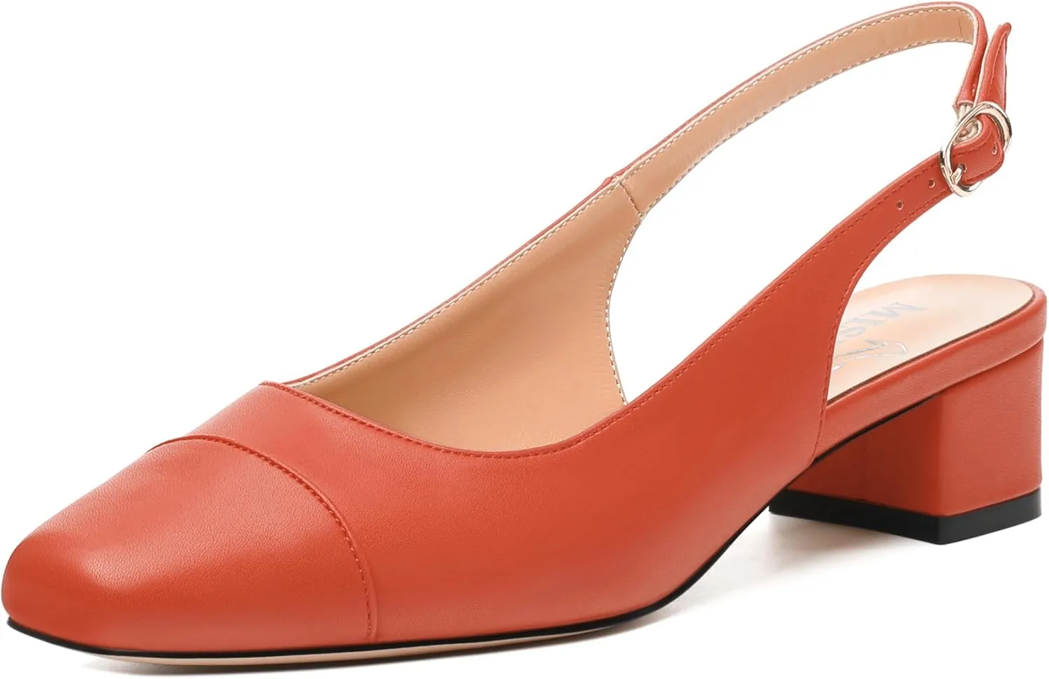 Womens Sqaure Toe Block Heel Slingback Pumps