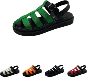 Women's Summer Baotou Hollow Gladiator Sandals,Two Tone Adjustable Buckle Decor Braided Flat Closed Toe Roma Sandals