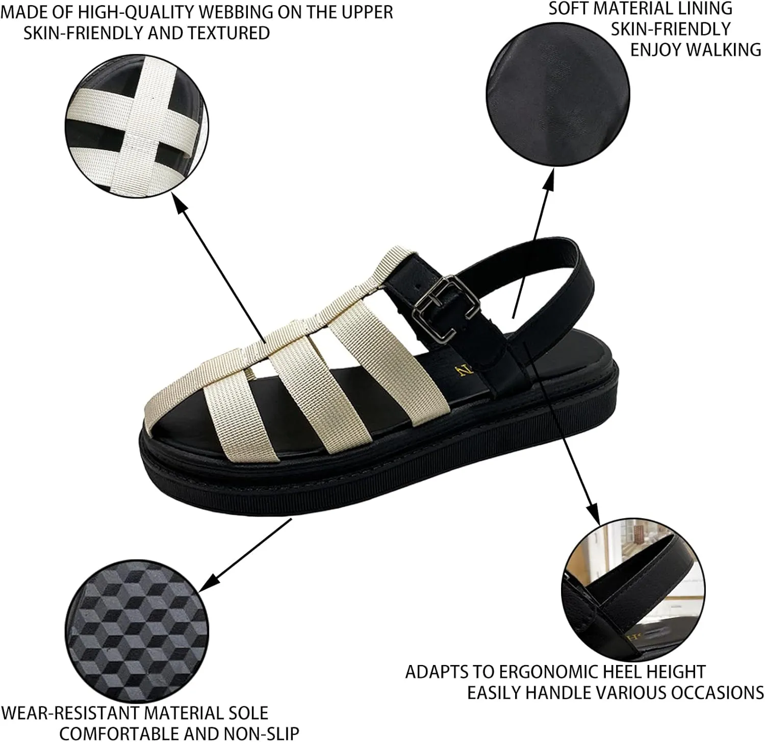 Women's Summer Baotou Hollow Gladiator Sandals,Two Tone Adjustable Buckle Decor Braided Flat Closed Toe Roma Sandals