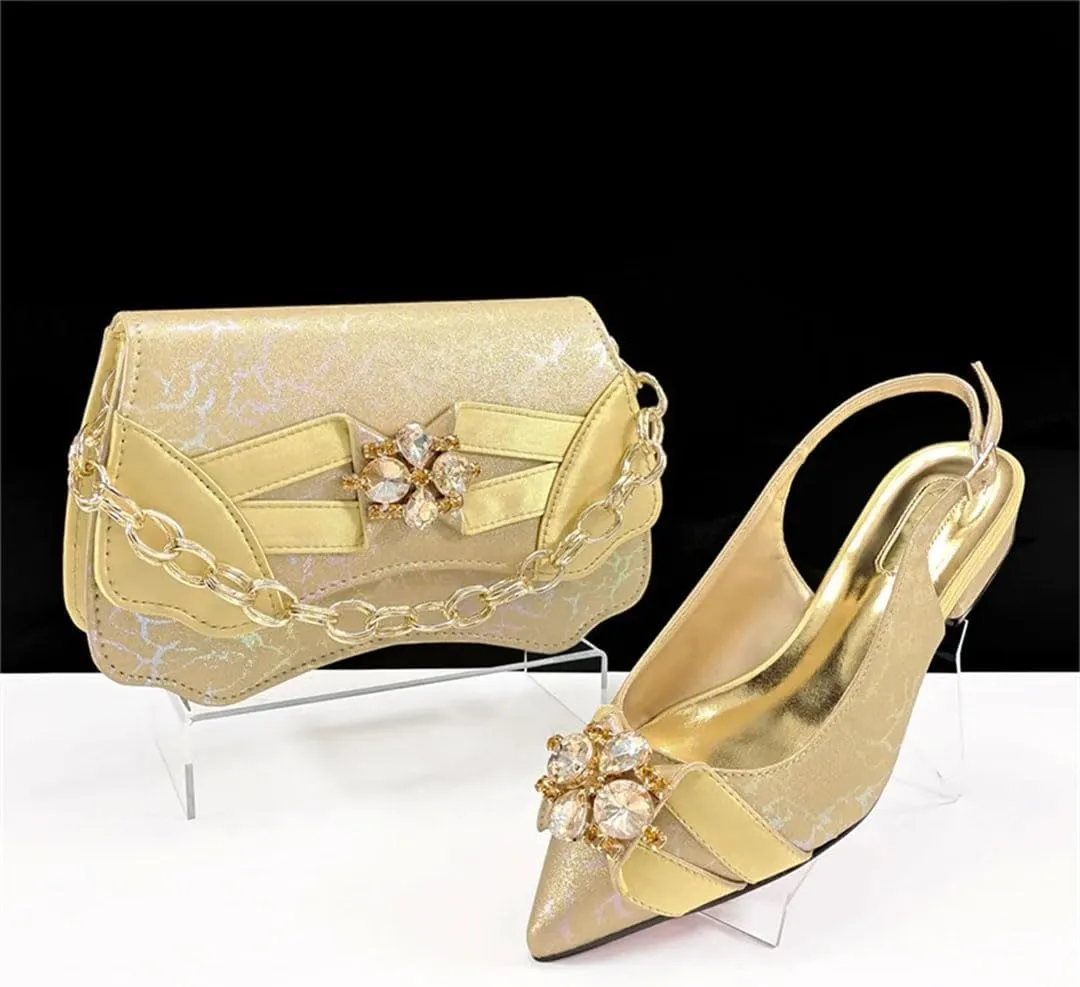 Women's Trendy Round Heel Pointed Toe Pump and Bag Set with Buckle Strap for Fashionable Outfits