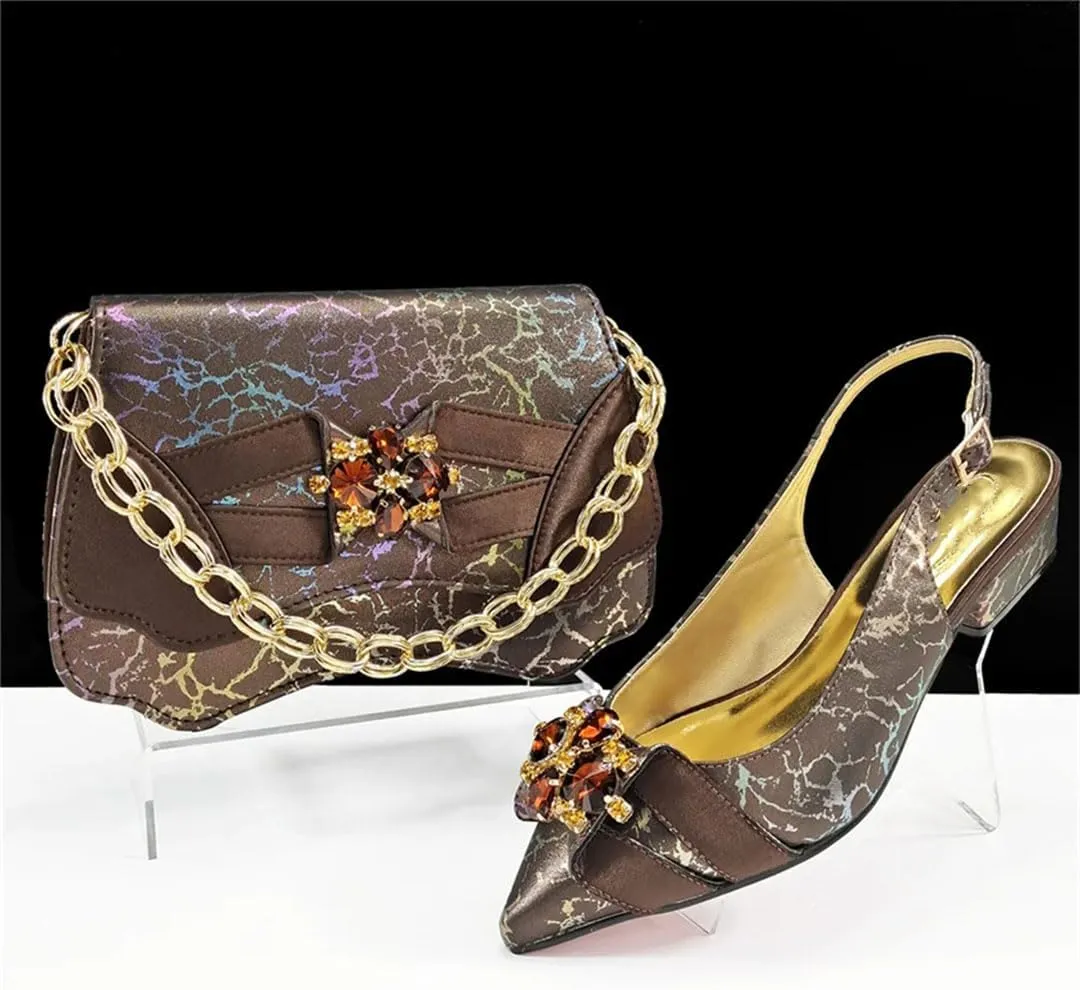 Women's Trendy Round Heel Pointed Toe Pump and Bag Set with Buckle Strap for Fashionable Outfits
