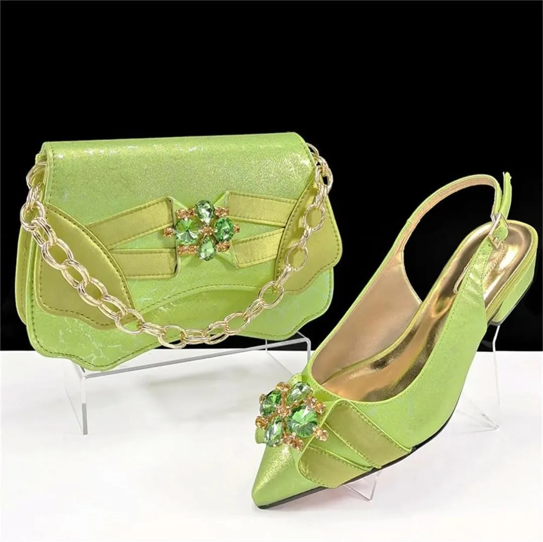 Women's Trendy Round Heel Pointed Toe Pump and Bag Set with Buckle Strap for Fashionable Outfits