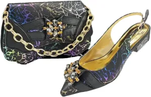 Women's Trendy Round Heel Pointed Toe Pump and Bag Set with Buckle Strap for Fashionable Outfits