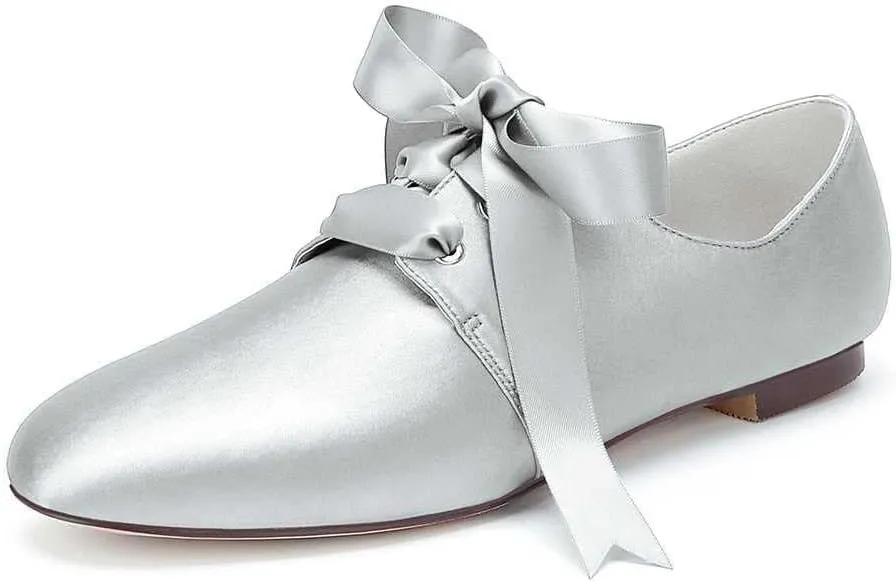 Womens Wedding Shoes Women’s Flat Shoes Round Toe Satin Lace up Low Heels Comfort Dress Shoes Wedding Bridal Pumps Sandals Dark Green(Silver,4 UK)