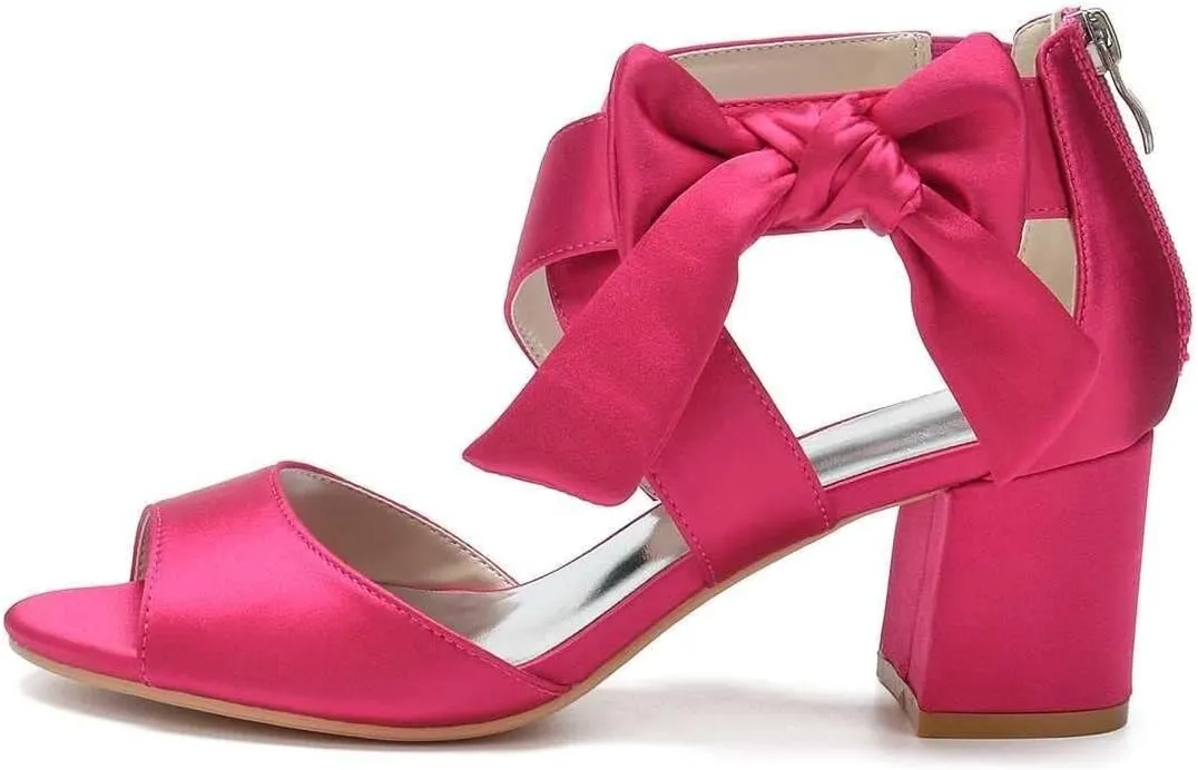 Womens Wedding Shoes Women's Low Block Heel Sandals Satin Bridal Chunky Ankle Strap Zipper Wedding Dress Shoes Low Heel Pump(Blue,11)