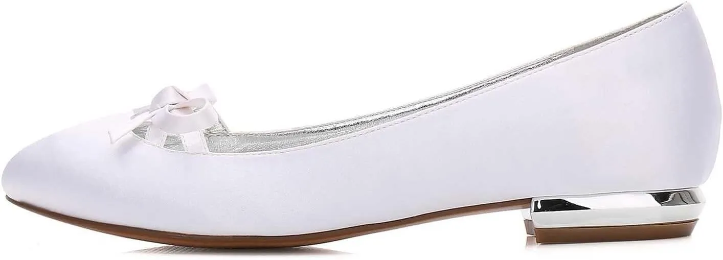 Womens Wedding Shoes Women's Round-Toe Flat Dress Shoes - Bridal Mary Jane Slip-Ons with Comfortable Lace Design for Dressy Occasions(White,12)