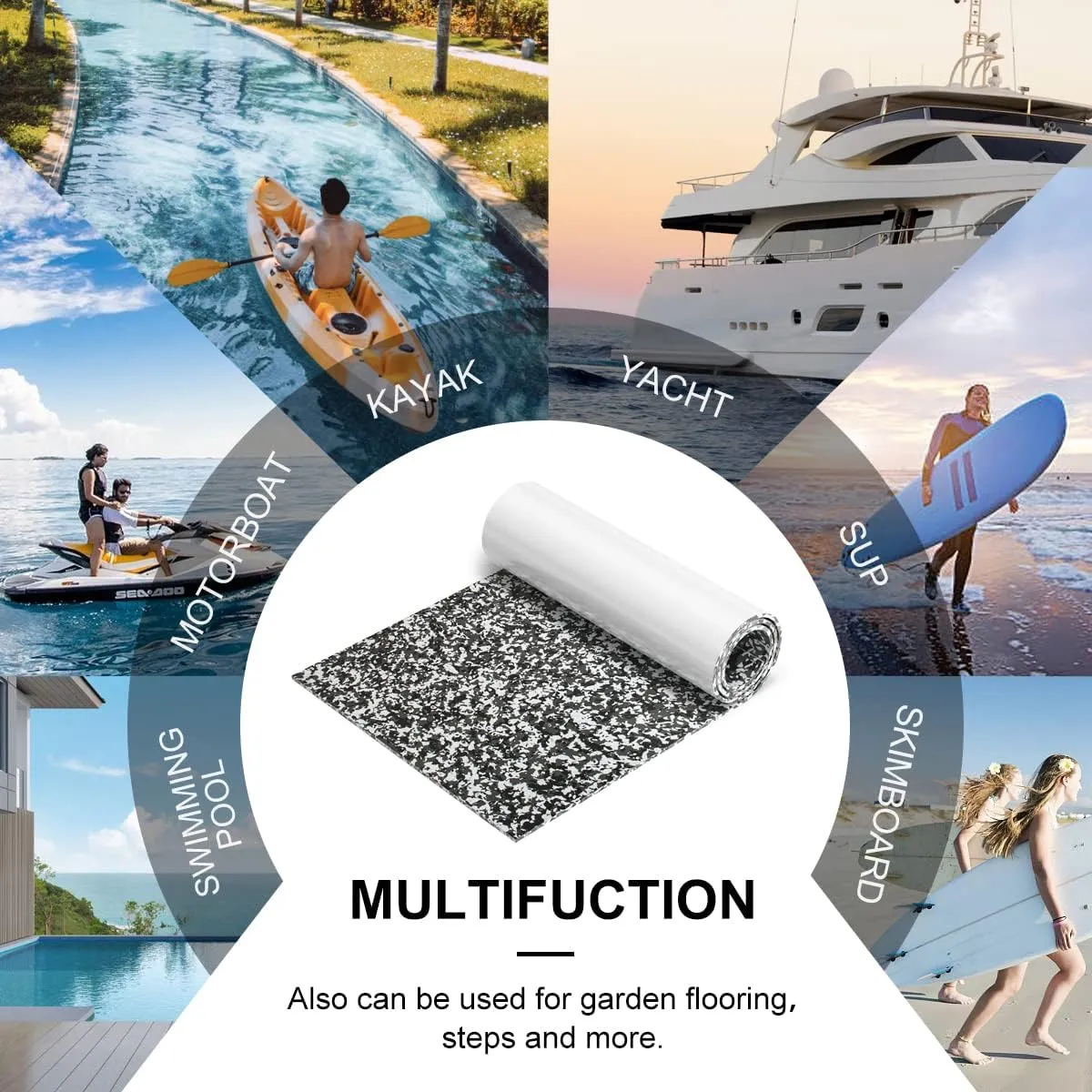 WOOWAVE EVA Foam Boat Flooring Decking Sheet Marine Mat Non-Slip and Self-Adhesive Flooring for Motorboat RV Yacht Kayak Swimming Pool Sea Deck Pad, 94.5x31.5 inch (Teak Diamond)