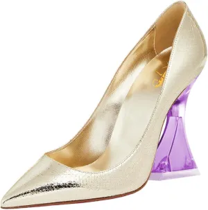 XYD Women Pointed Toe Party Heels Transparent Flared High Heel Studded Pumps Slip On Evening Prom Fashion Shoes