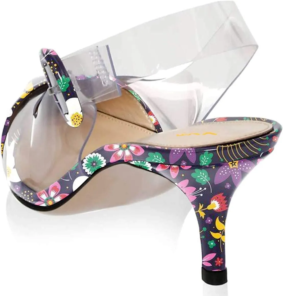 XYD Women Transparent Slingback Mid Kitten Heels Pumps Pointed Toe PVC Dress Sandals Clear Shoes with Buckle