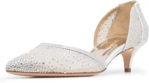 XYD Women's Pumps, Elegant Pointed Toe, D'Orsay Kitten Low Heels, Rhinestone Studs, Slip-On Satin Shoes for Wedding