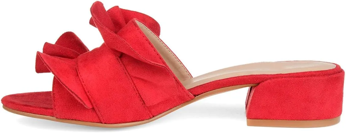 YDN Women Fashion Open Almond Toe Ruffles Slide Sandals Chunky Low Heel Slippers Pump Date Walking Shoes