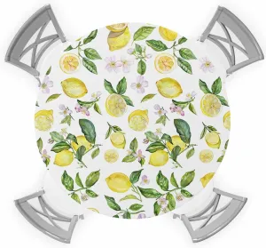 Yellow Round Tablecloth with Elastic, Waterproof Floral Lemon Tablecloths Fitted Table Cloth, Farmhouse Flowers Leaf Table Cover - Table Covers for Kitchen, Party, Camping, Outdoor Decor 36"-44"