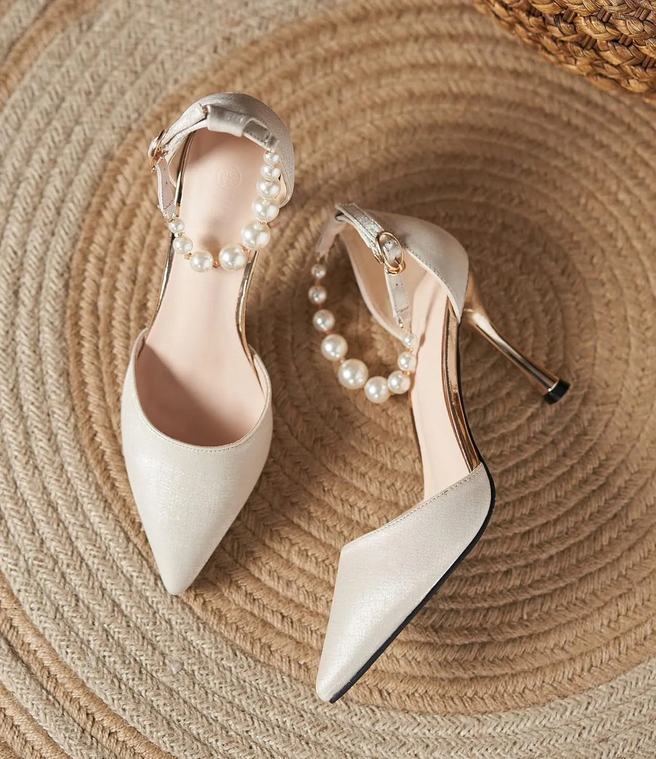 YooPrettyz Women D’Orsay Sexy High Heels Evening Bridal Shoes with Pearls Ankle Strap Formal Wedding Pump