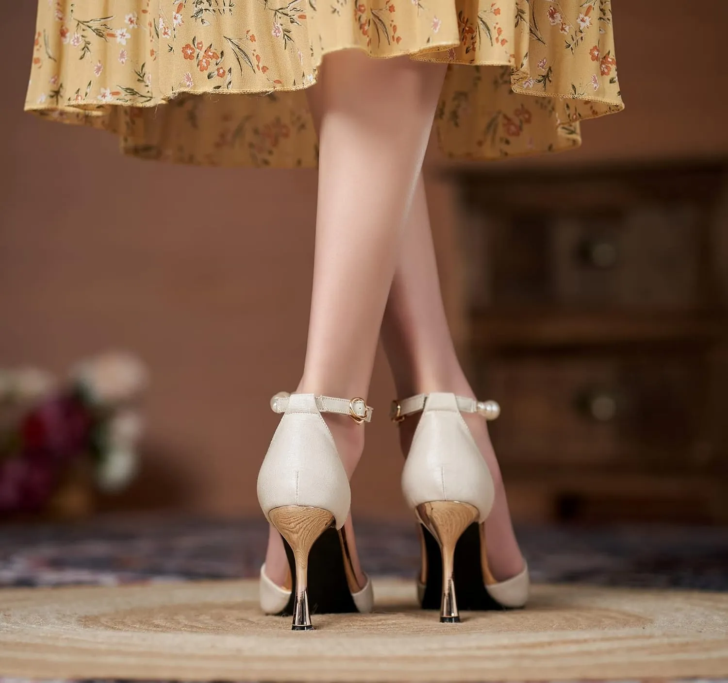 YooPrettyz Women D’Orsay Sexy High Heels Evening Bridal Shoes with Pearls Ankle Strap Formal Wedding Pump