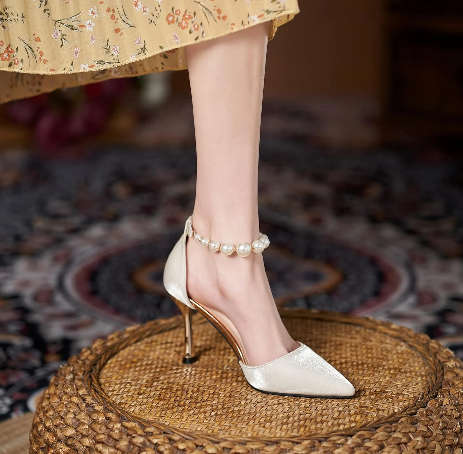 YooPrettyz Women D’Orsay Sexy High Heels Evening Bridal Shoes with Pearls Ankle Strap Formal Wedding Pump