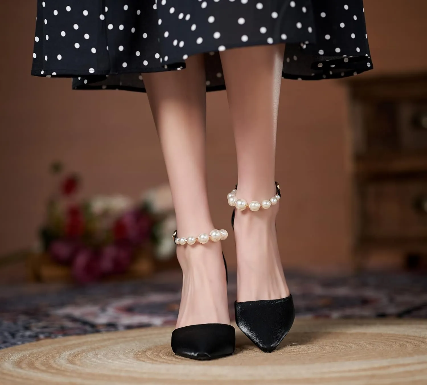 YooPrettyz Women D’Orsay Sexy High Heels Evening Bridal Shoes with Pearls Ankle Strap Formal Wedding Pump