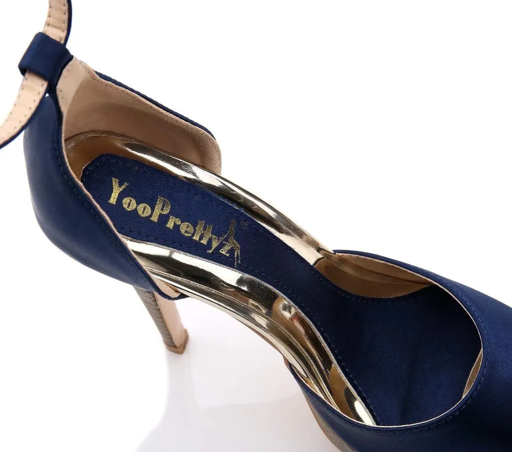 YooPrettyz Women Peep Toe Dress High Heel Ankle Strap Prom Shoes Wedding Platform Pumps