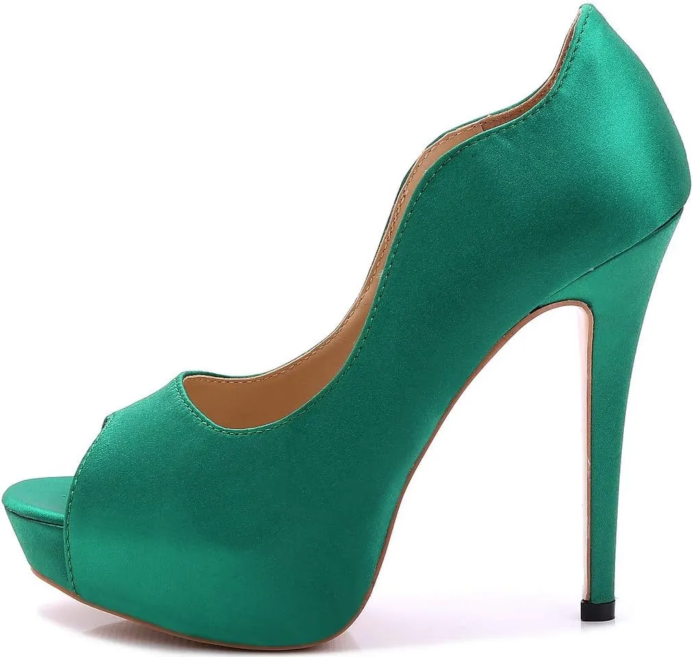 YooPrettyz Women Peep Toe Satin Shoe Wedding Stiletto Shoes Evening Pumps Bridal High Heels