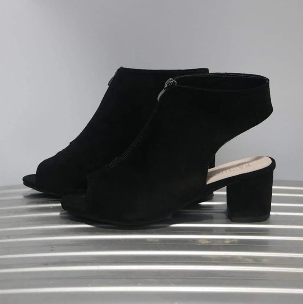 ZBYY Womens Open Toe Heel Sandals,Fashion Cutout Side Strap Zipper Chunky Heel Sandals Slip On Ankle Backless Booties