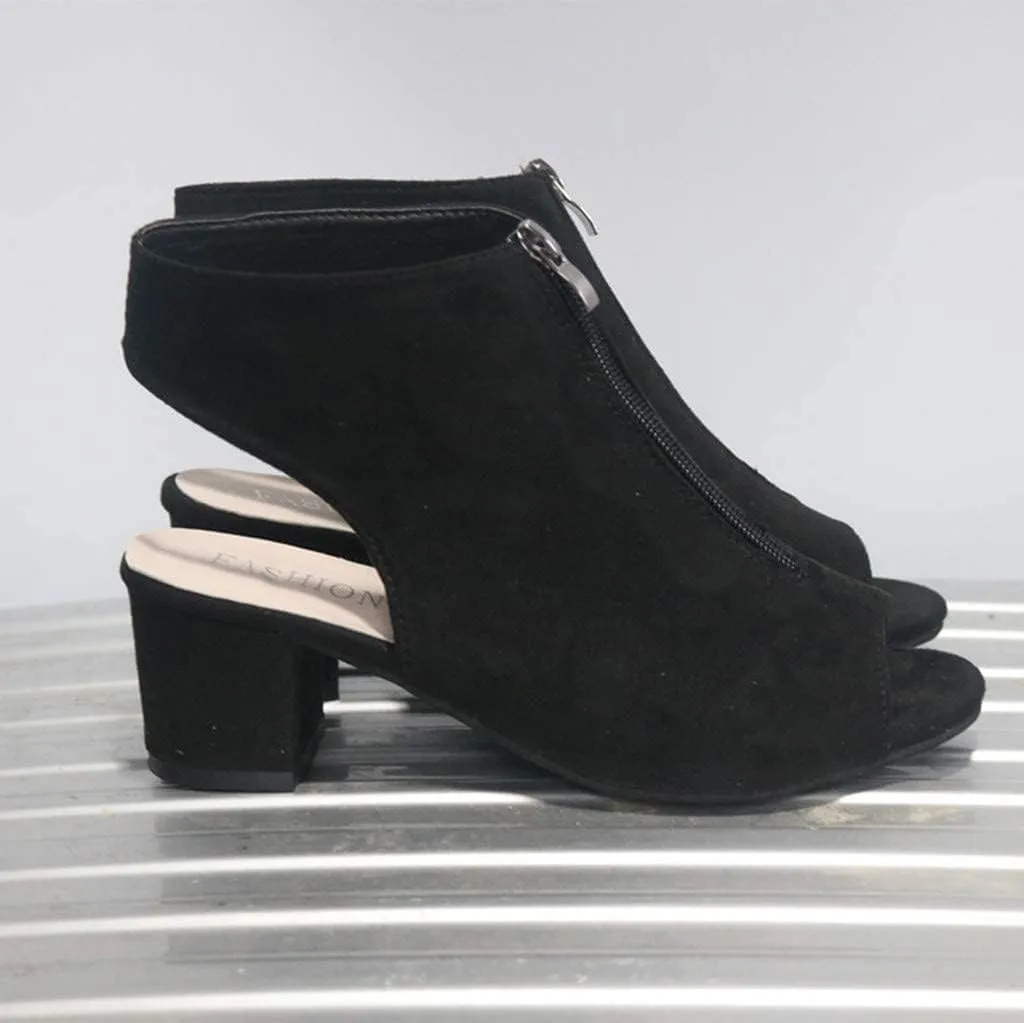 ZBYY Womens Open Toe Heel Sandals,Fashion Cutout Side Strap Zipper Chunky Heel Sandals Slip On Ankle Backless Booties