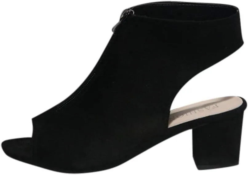 ZBYY Womens Open Toe Heel Sandals,Fashion Cutout Side Strap Zipper Chunky Heel Sandals Slip On Ankle Backless Booties