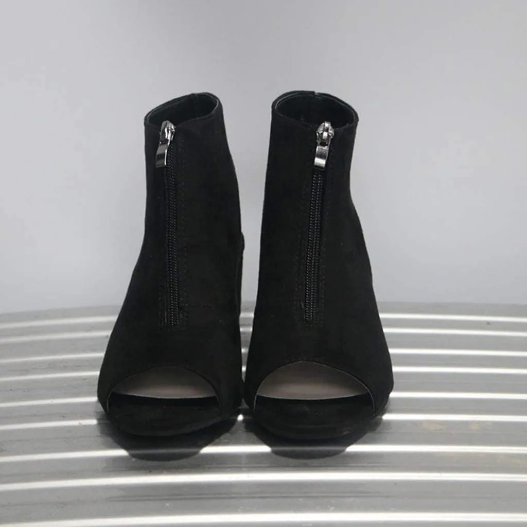 ZBYY Womens Open Toe Heel Sandals,Fashion Cutout Side Strap Zipper Chunky Heel Sandals Slip On Ankle Backless Booties