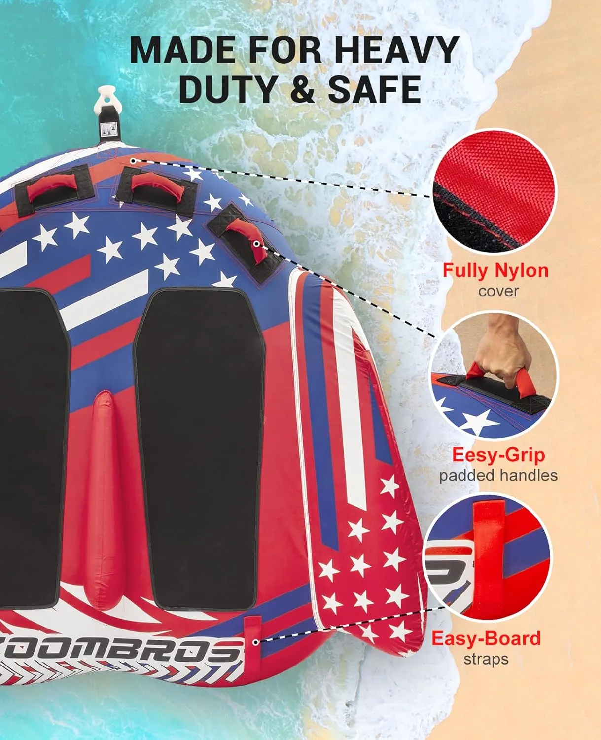 ZOOMBROS Towable Tubes for Boating 2 Person, Water Tubes for Boats to Pull, Safety Inflatable Boat Tubes and Towables, Water Sport Towables with Drainage, Quick Connector and Wings